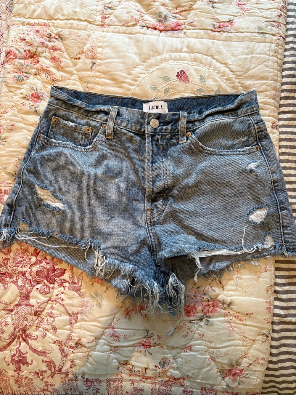 Pistola Women's Distressed Blue Denim Cut Off Shorts